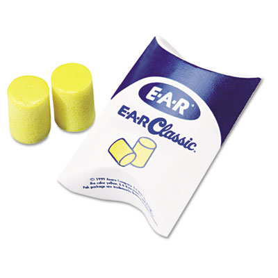 Picture of 3M 3101001 Classic Ear Plugs  Pillow Paks  Uncorded  PVC Foam  Yellow  200 Pairs/Box