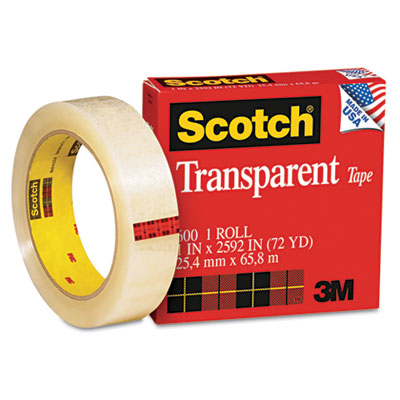 Picture of 3M 60012592 Transparent Glossy Tape  1&amp;apos;&amp;apos; x 72 Yards  3&amp;apos;&amp;apos; Core  Clear