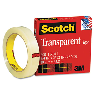 Picture of 3M 600342592 Transparent Glossy Tape  3/4&amp;apos;&amp;apos; x 72 Yards  3&amp;apos;&amp;apos; Core  Clear