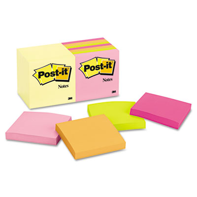 Picture of 3M 65414YWM Note Pad Assortment  3 x 3  7 Canary Yellow &amp; 7 Assorted Bright 100-Sheet Pads