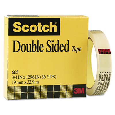 Picture of 3M 665341296 665 Double-Sided Office Tape  3/4&amp;apos;&amp;apos; x 36 Yards  3&amp;apos;&amp;apos; Core  Clear