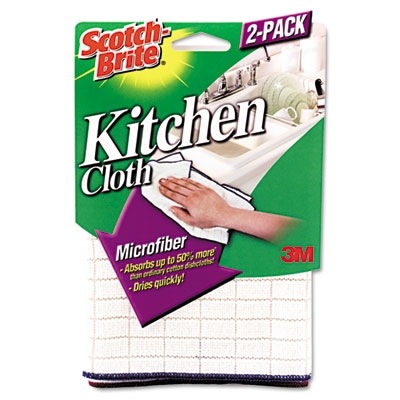 Picture of 3M 90322 Kitchen Cleaning Cloth  Microfiber  1 Pack of 2 Kitchen Cloths/Carton  White