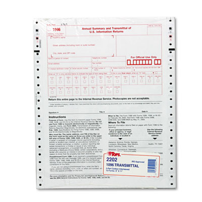 Picture of Tops 2202 1096 Tax forms for printers or typewriters  8 x 11 detached size
