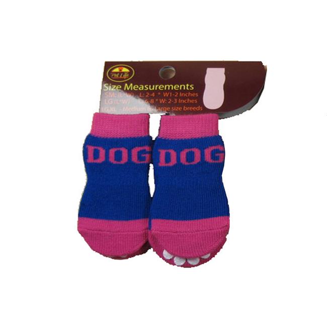 Pet Life F22PBMDLG Purp and Blue Dog Socks with Rubberized Soles - LG
