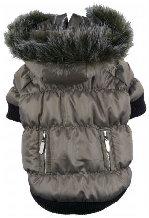 Picture of Pet Life 1GYSM Grey Metallic Fashion Parka with Removable Hood-SM