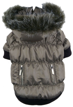 Picture of Pet Life 1GYMD Grey Metallic Fashion Parka with Removable Hood-MD