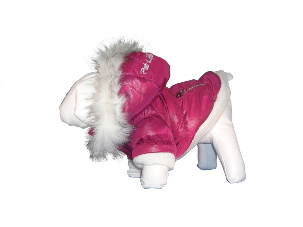 Picture of Pet Life 1PKSM Pink Metallic Fashion Parka with Removable Hood-SM
