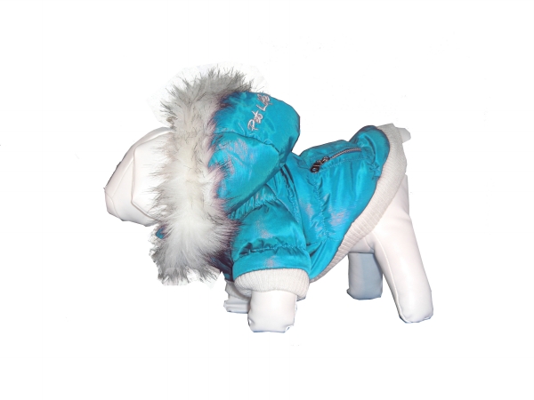 Picture of Pet Life 1BLSM Blue Metallic Fashion Parka with Removable Hood-SM