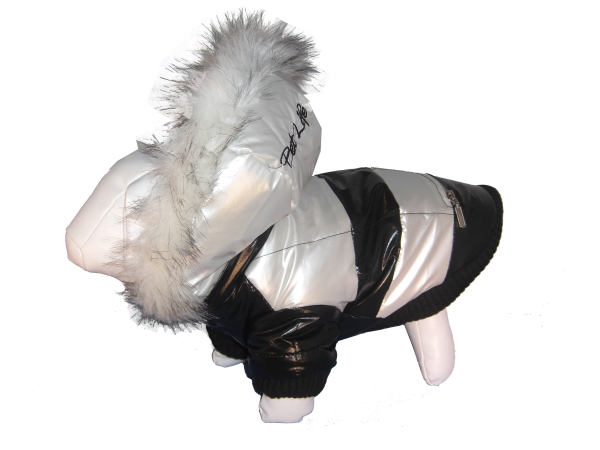 Picture of Pet Life 15WBXS Blk & Wht - Striped Fashion Parka with Rem Hood -XS