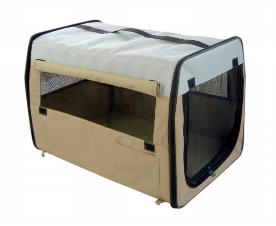 Picture of Pet Life H1KHMD Kahki Folding Zippered Easy Pet Crate - MD