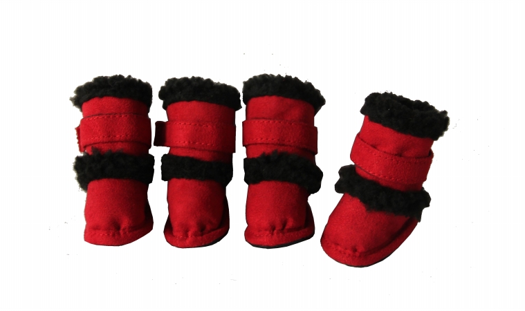 Picture of Pet Life F4RDXS Red Shearling Duggz shoes - set of 4 - XS