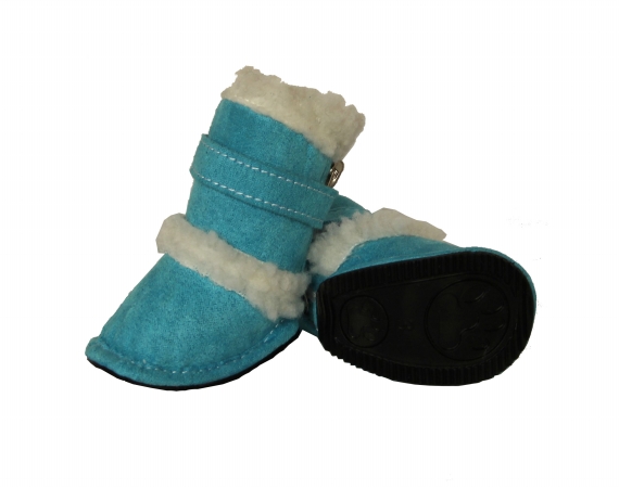 Picture of Pet Life F4BLMD Blue Shearling Duggz shoes - set of 4 - MD