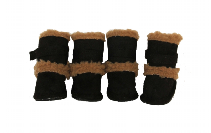 Picture of Pet Life F4BKLG Black Shearling Duggz shoes - set of 4 - LG