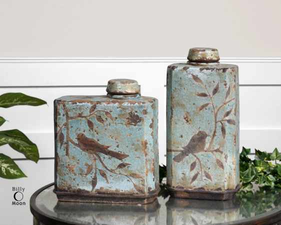 Picture of Billy Moon 19547 Freya  Containers  S-2 Distressed  Crackled Light Sky Blue Ceramic