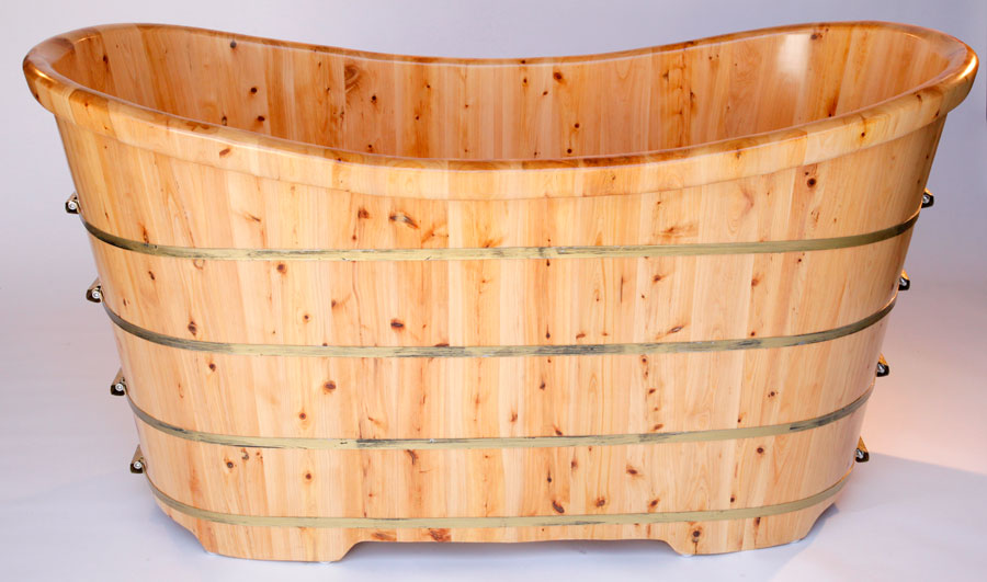 Picture of ALFI brand AB1105 AB1105 63&amp;apos;&amp;apos; Free Standing Cedar Wood Bath Tub - Natural Wood