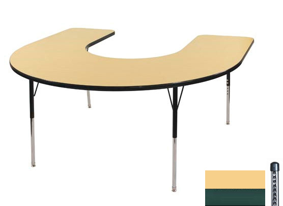 Early Childhood Resource ELR-14103-MMGN-C 60 in. x 66 in. Maple Horseshoe Adjustable Activity Table with Green Chunky Le