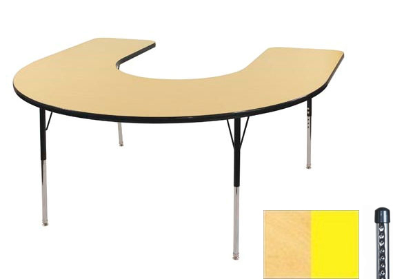 Early Childhood Resource ELR-14103-MMYE-C 60 in. x 66 in. Maple Horseshoe Adjustable Activity Table with Yellow Chunky L