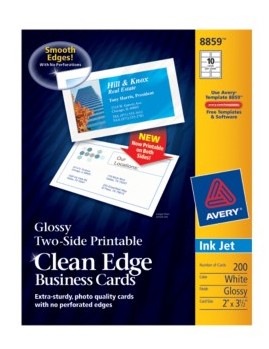 Picture of Avery 8859 Two-Sided Printable Clean Edge Business Cards  2 x 3 1/2  Glossy White