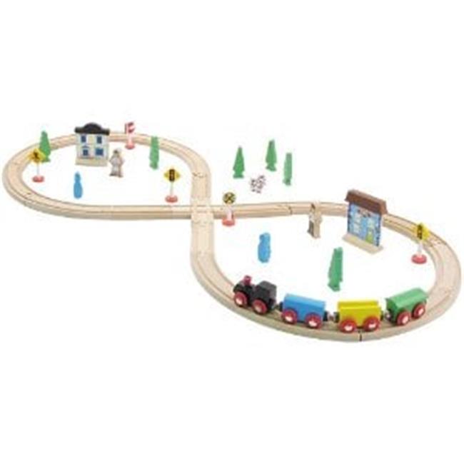 CHH 964008 35 Pieces Wooden Train Set with Plastic StorageTub