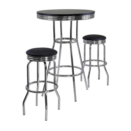 WinsomeTrading 93338 Summit 3pc Pub Table Set includes 2 Swivel Stool - Black - Metal