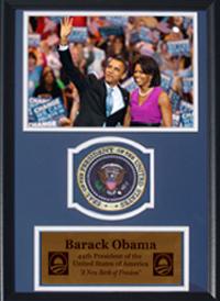 Picture of Encore Select 189-JX16708-1 Barack Obama and Michelle Obama with Presidential Commemorative Patch in a 12 in. x 18 in. Deluxe Photograph Frame