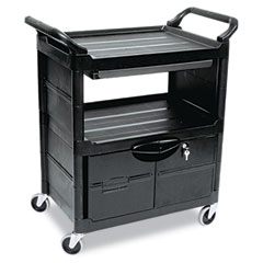 345700BLA Utility Cart w/Locking Doors  2-Shelf  33-5/8w x 18-5/8d x 37-3/4h  Black -  Rubbermaid