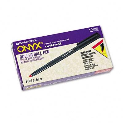 Picture of Uni-Ball SAN60144 Sanford Uni-Ball Onyx Roller Ball Stick Dye-Based Pen  Red Ink  Fine Point  Dozen  DZ