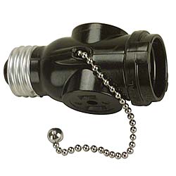 Picture of Leviton Black 2 Outlet Lamp Socket & Pull Chain  007-1406