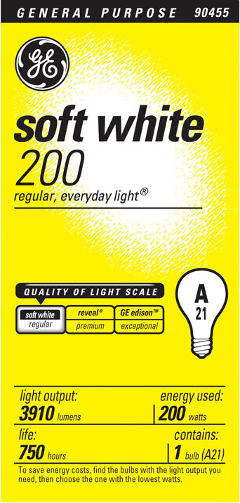 Picture of Ge Lighting 200 Watt Soft White Standard Incandescent Light Bulbs  44534