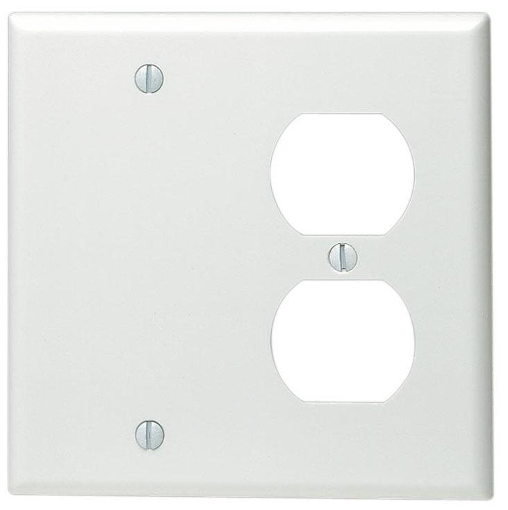 Leviton White Double Gang Combo Blank & Duplex Wallplate  002-88008-0