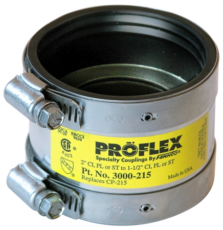 Fernco Proflex Schedule 40 1-1/2 in. Hub X 2 in. D Hub Neoprene Rubber 3-1/2 in. Shielded Coupling 1