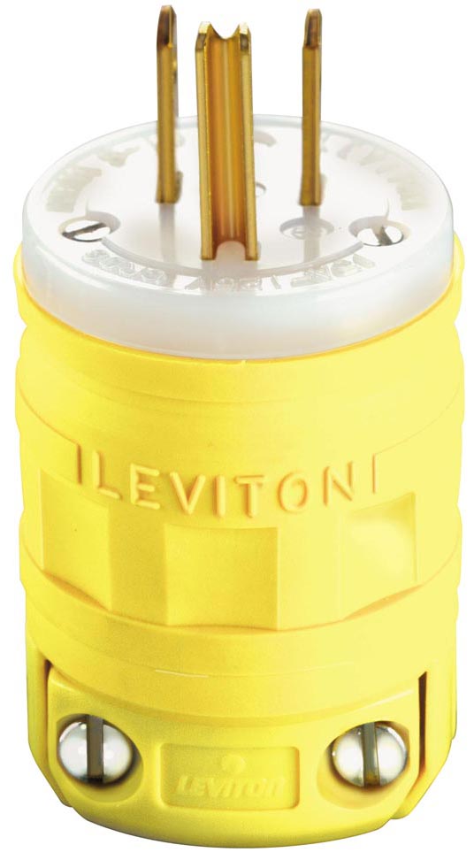 Picture of Leviton 15 Amp Yellow Industrial Grade Straight Blade Plug  061-01447