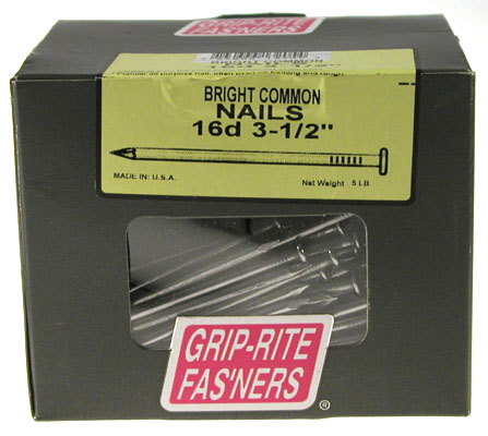 Common Nail, 3-1/2 in L, 16D, Steel, Bright Finish, 8 ga