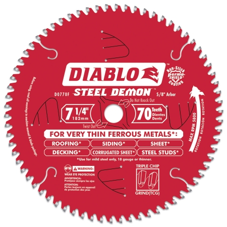 Freud 7-.25in. 70T Diablo Steel Demon Metal Circular Saw Blade D0770F