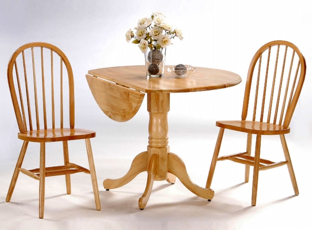 Picture of International Concepts K01-42DP-C212-2 3-Piece Round Dual Drop Leaf Dinette Table & Chair Set