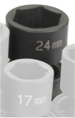 1/2" Drive, 24mm Size, Metric Socket, 6 Points, 24mm, 1/2"D, Impact, Universal, 6pt.