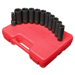 Sunex SUN2611 .50in. Drive SAE and Metric Extra Thin Wall Deep Impact Socket Set - 11 Pieces
