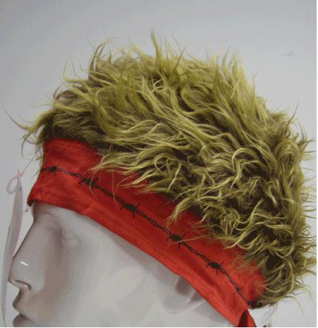 Picture of Billy Bob Teeth 11382 Red Barbed Wire Bandana with Brown Hair