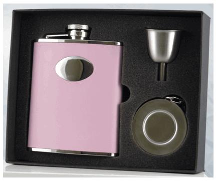 Picture of Visol VSET32-1123 Daydream Pink Leather 6oz Stellar Flask Gift Set
