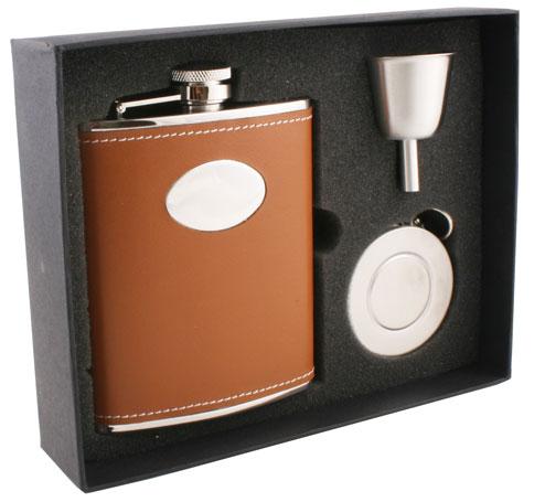 Picture of Visol VSET32-1118 Hound Brown Leather 6oz Stellar Flask Gift Set