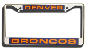 Picture of Denver Broncos License Plate Frame Laser Cut Chrome