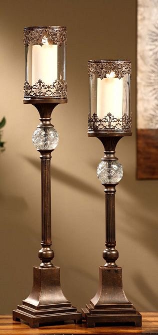Regency Bronze Candleholders - Bronze - Set of 2 - Elegant Filigree Design