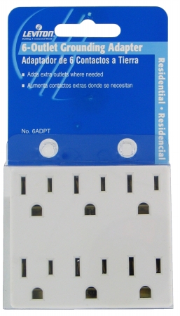 Leviton White Six-Outlet Grounding  Adapter  C22-6ADPT-00W