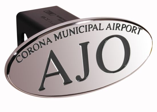 Picture of DefenderWorx 24102 AJO Corna Municipal Airport - Black - Oval - 2 Inch Billet Hitch Cover