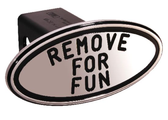 Picture of DefenderWorx 25233 Remove for Fun - Black - Oval - 2 Inch Billet Hitch Cover