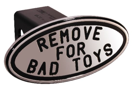 Picture of DefenderWorx 25243 Remove for Bad Toys - Black - Oval - 2 Inch Billet Hitch Cover