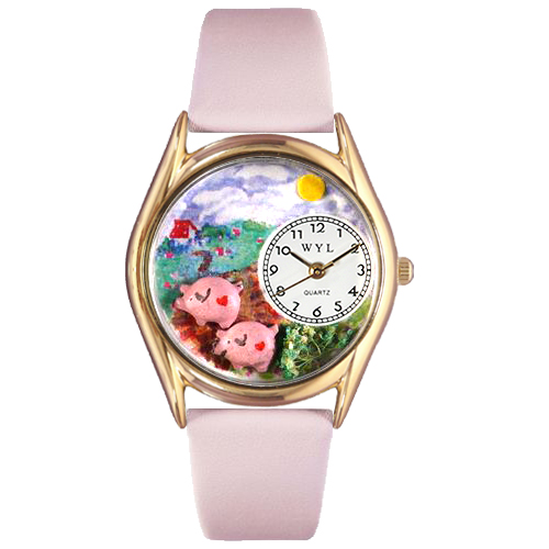 Picture of Whimsical Watches C-0110002 Womens Pigs Pink Leather And Goldtone Watch