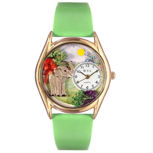 Picture of Whimsical Watches C-0150013 Womens Elephant Green Leather And Goldtone Watch
