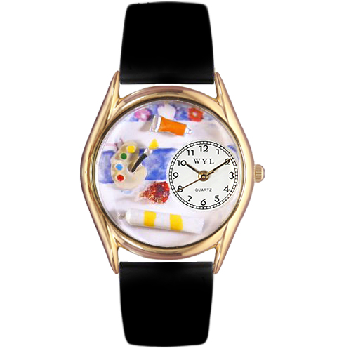 Picture of Whimsical Watches C-0410001 Womens Artist Black Leather And Goldtone Watch