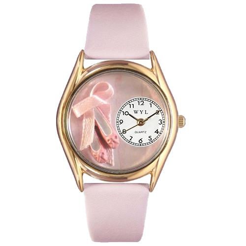 Picture of Whimsical Watches C-0510005 Womens Ballet Shoes Pink Leather And Goldtone Watch